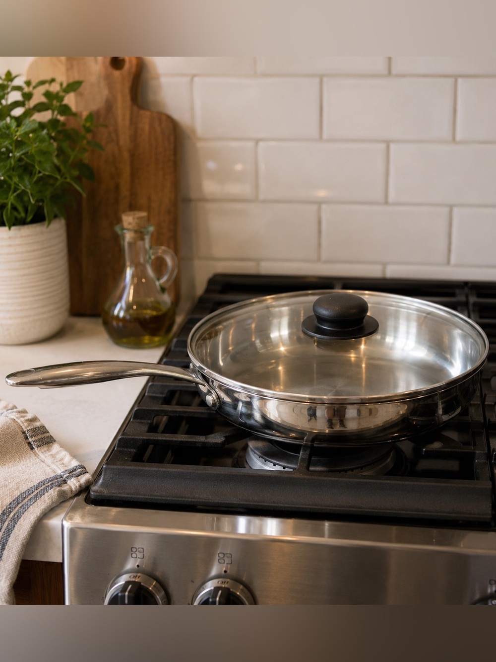 Wolfgang Puck Stainless Steel Simmer Pan Saute Deep Fry Pan With Lid 12inch